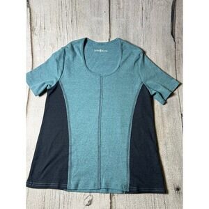 Laura Hlavac Short Sleeve Top Womens Size M Teal Gray Colorblock Minimalist